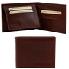 Open And Front View Of The Brown Mens Bifold Wallet With ID Window