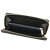 Angled Open Wallet View Of The Black Ladies Leather Zip Around Wallet