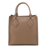 Rear View Of The Light Taupe Fortuna Vertical Leather Handbag