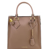 Front View Of The Light Taupe Fortuna Vertical Leather Handbag