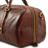 Side Zipper Closure View Of The Brown Weekender Travel Bag - Small