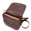 Opening Bag Flap View Of The Brown Saddle Handbag