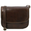 The Front View Of The Dark Brown Saddle Handbag