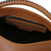 Internal Zip Pocket View Of The Cognac Handbag For Ladies