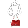 Woman Posing With The Lipstick Red Handbag For Ladies