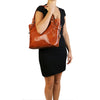 Women Posing With The Honey Leather Shoulder Handbag