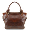 Front View Of The Brown Leather Shoulder Handbag