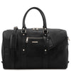 Front View Of The Black Islander Leather Travel Bag