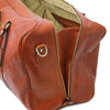 Zip Closure View Of The Honey Islander Leather Travel Bag
