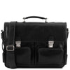 Front View Of The Black Italian Leather Briefcase