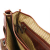 Close Up View Of The Internal Zip Pocket Of The Brown Italian Leather Briefcase