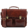 Front View Of The Brown Italian Leather Briefcase