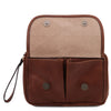 Front Pocket View Of The Brown Mens Wrist Bag