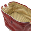 Open Compartment View Of The Red Mens Toiletry Bag Leather