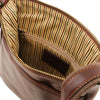 Internal Zip Pocket View Of The Brown Mens Leather Bag
