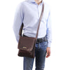 Man Posing With The Brown Mens Crossbody Bag Leather