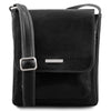 Front View Of The Black Mens Crossbody Bag Leather