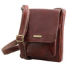 Angled View Of The Brown Mens Crossbody Bag Leather