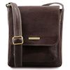 Front View Of The Dark Brown Mens Crossbody Bag Leather