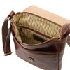 Internal Zipper Pocket View Of The Brown Leather Crossbody Bag Mens