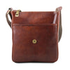Front Pocket And Magnetic Closure View Of The Brown Leather Crossbody Bag Mens