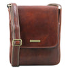 Front View Of The Brown Leather Crossbody Bag Mens