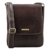 Front View Of The Dark Brown Leather Crossbody Bag Mens