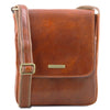 Front View Of The Honey Leather Crossbody Bag Mens