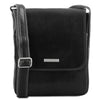 Front View Of The Black Leather Crossbody Bag Mens