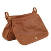 Angled Opening Flap View Of The Cognac Soft Leather Hobo Handbag