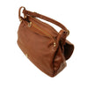 Top Angled View Of The Cognac Soft Leather Hobo Handbag