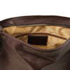 Internal Zip Pocket View Of The Dark Brown Soft Leather Hobo Handbag