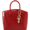 Front View Of The Small Red Tote Leather Handbag