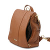 Side Zipped Pocket View Of The Cognac Ladies Backpack