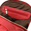 Internal Zip Pocket View Of The Lipstick Red Ladies Backpack