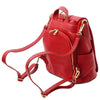 Rear Compartment And Shoulder Strap View Of The Lipstick Red Ladies Backpack