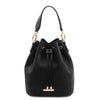 Front View Of The Black Ladies Bucket Bag