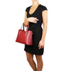 Women Posing With The Red Ladies Small Leather Handbag