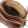 Internal Zipper Pocket View Of The Brown Mens Crossbody Bag