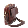 Angled And Shoulder Strap View Of The Brown Mens Crossbody Bag
