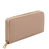 Angled View Of The Champagne Leather Accordion Wallet