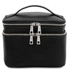 Front View Of The Travel Toiletry Bag Of The Black Leather Duffle Bag Large And Travel Toiletry Bag