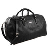 Angled View Of The Travel Bag Of The Black Leather Duffle Bag Large And Travel Toiletry Bag