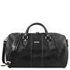 Front View Of The Travel Bag Of The Black Leather Duffle Bag Large And Travel Toiletry Bag