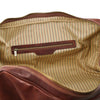 Internal Zip Pocket View Of The Travel Bag Of The Brown Leather Duffle Bag Large And Travel Toiletry Bag