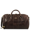 Front View Of The Travel Bag Of The Dark Brown Leather Duffle Bag Large And Travel Toiletry Bag