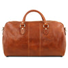 Rear View Of The Travel Bag Of The Honey Leather Duffle Bag Large And Travel Toiletry Bag