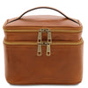 Front View Of The Travel Toiletry Bag Of The Natural Leather Duffle Bag Large And Travel Toiletry Bag
