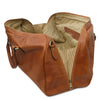 Angled Opening And Closing Zipper View Of The Travel Bag Of The Natural Leather Duffle Bag Large And Travel Toiletry Bag