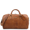 Front View Of The Travel Bag Of The Natural Leather Duffle Bag Large And Travel Toiletry Bag